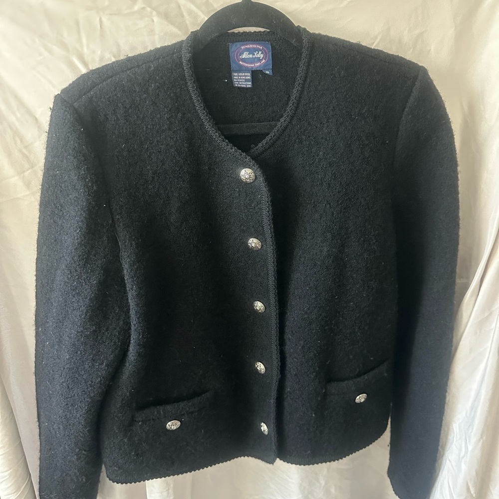 Allen Solly Black Women's Virgin Wool Blazer with Silver Buttons